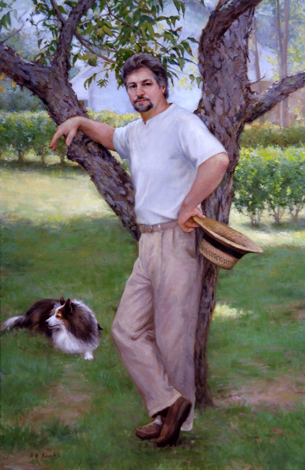 © Holly H. Banks, Allan with Adie, oil on canvas, 41" x 27"